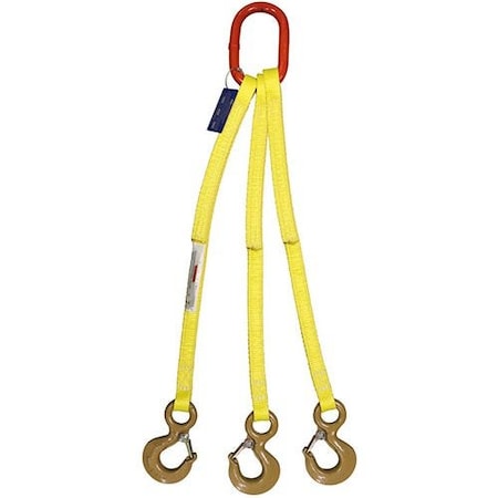 Three Leg Nylon Bridle Slng, Two Ply, 1 In Web Width, 30ft L, Oblong Link To Hook, 9,000lb